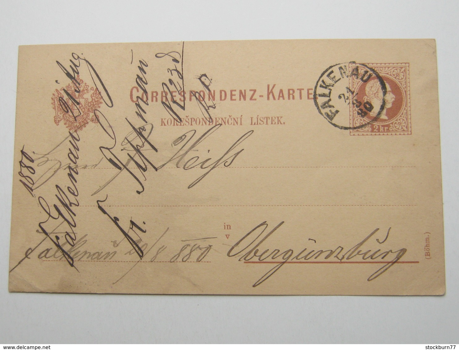 1880 , FALKENAU , Klarer Stempel Auf Ganzsache - Storia Postale