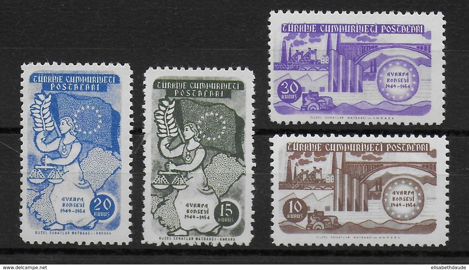 TURQUIE - 1954 - YVERT N° 1215/1218 ** MNH - COTE = 45 EUR. - CONSEIL EUROPE - Unused Stamps