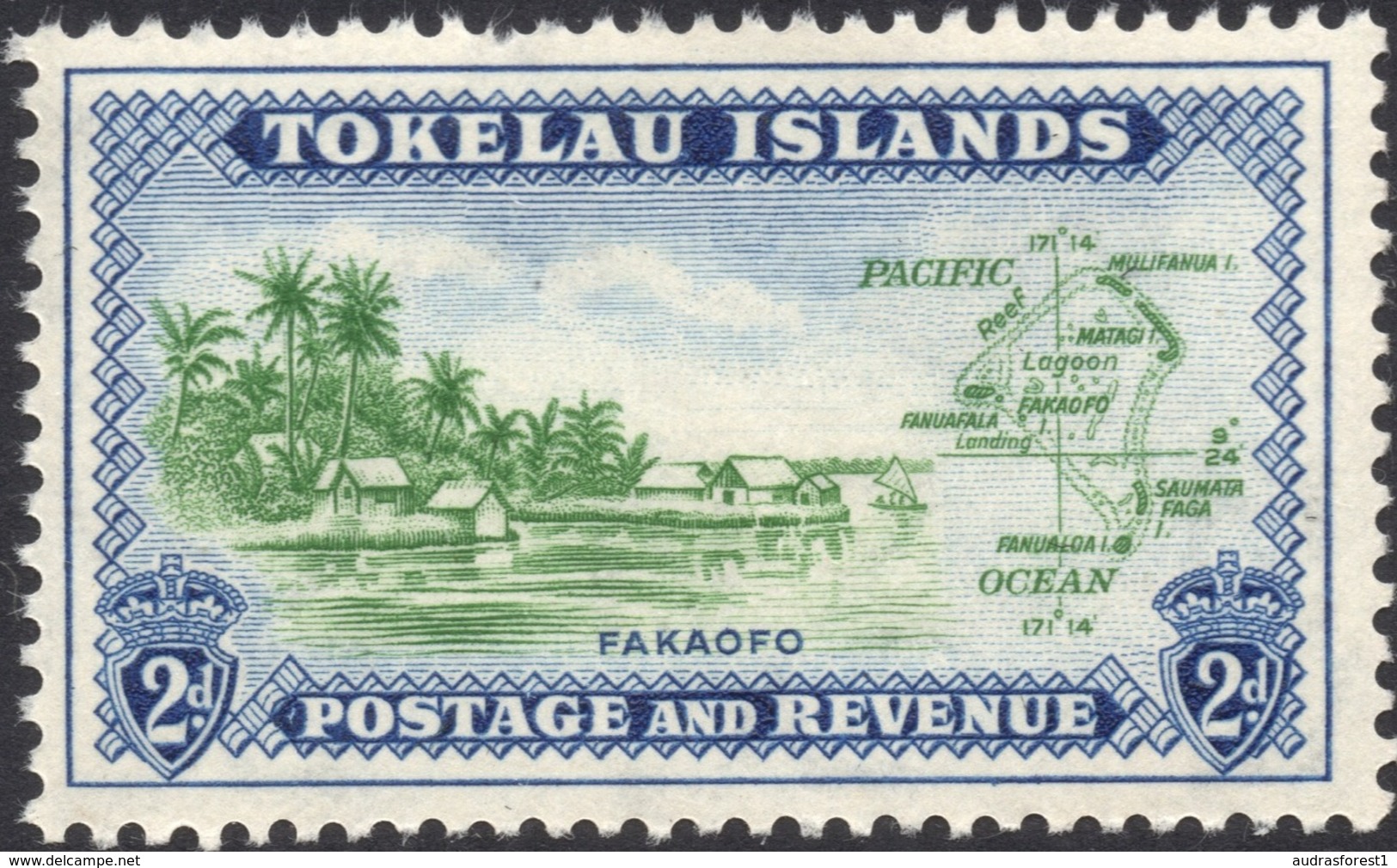 1948 TOKELAU ISLANDS 2d Blue Mint Not Hinged Michel Cat No. 3 - Tokelau