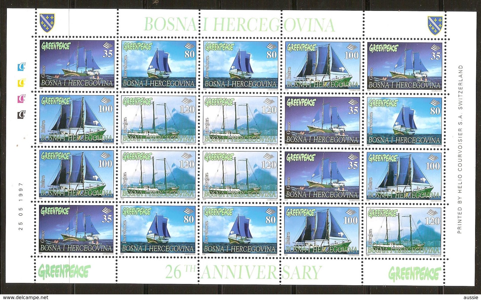 Bosnia Bosnie-Herzégovine 1997 Yvertn° 221-224  *** MNH  Cote 25 Euro Feuillet Complète Bateaux Ships Boten Greenpeace - Bosnie-Herzegovine