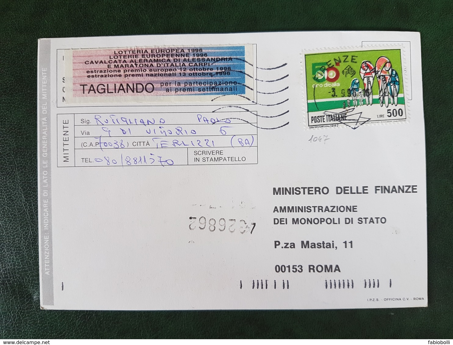 (23883) STORIA POSTALE ITALIA 1996 - 1991-00: Storia Postale