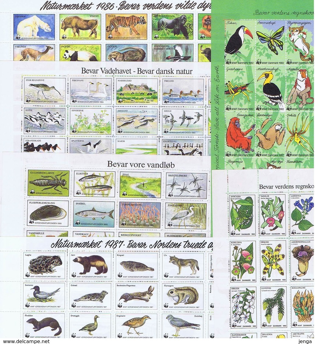 Denmark WWF 1982 - 1987.  6 Full Unused MNH (**) Sheets With 30 Labels;   ** Special Offer ** - Other & Unclassified