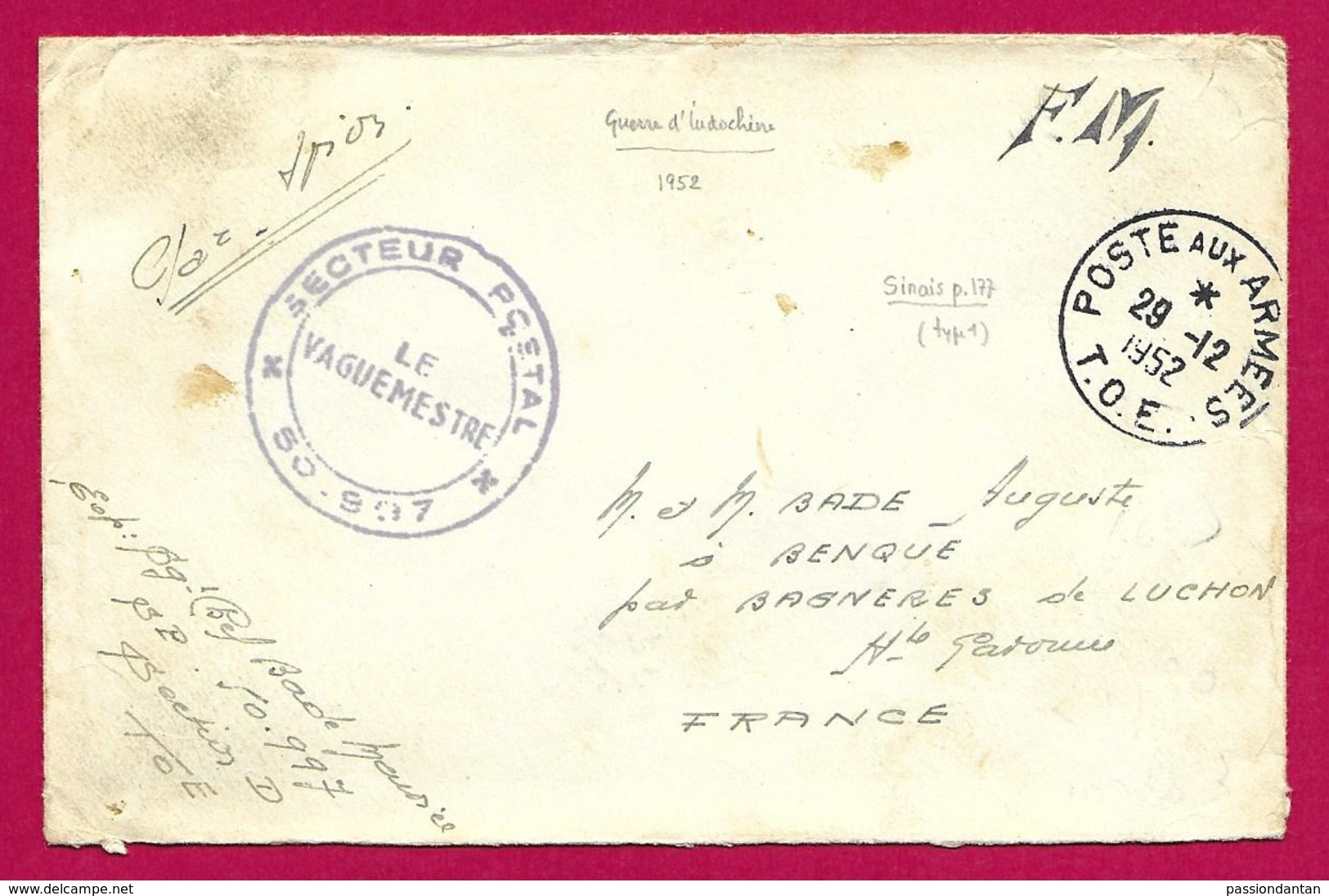 Enveloppe En Franchise Militaire - Poste Aux Armées - TOE - Secteur Postal 50 997 - Guerre D'Indochine / Viêt-Nam