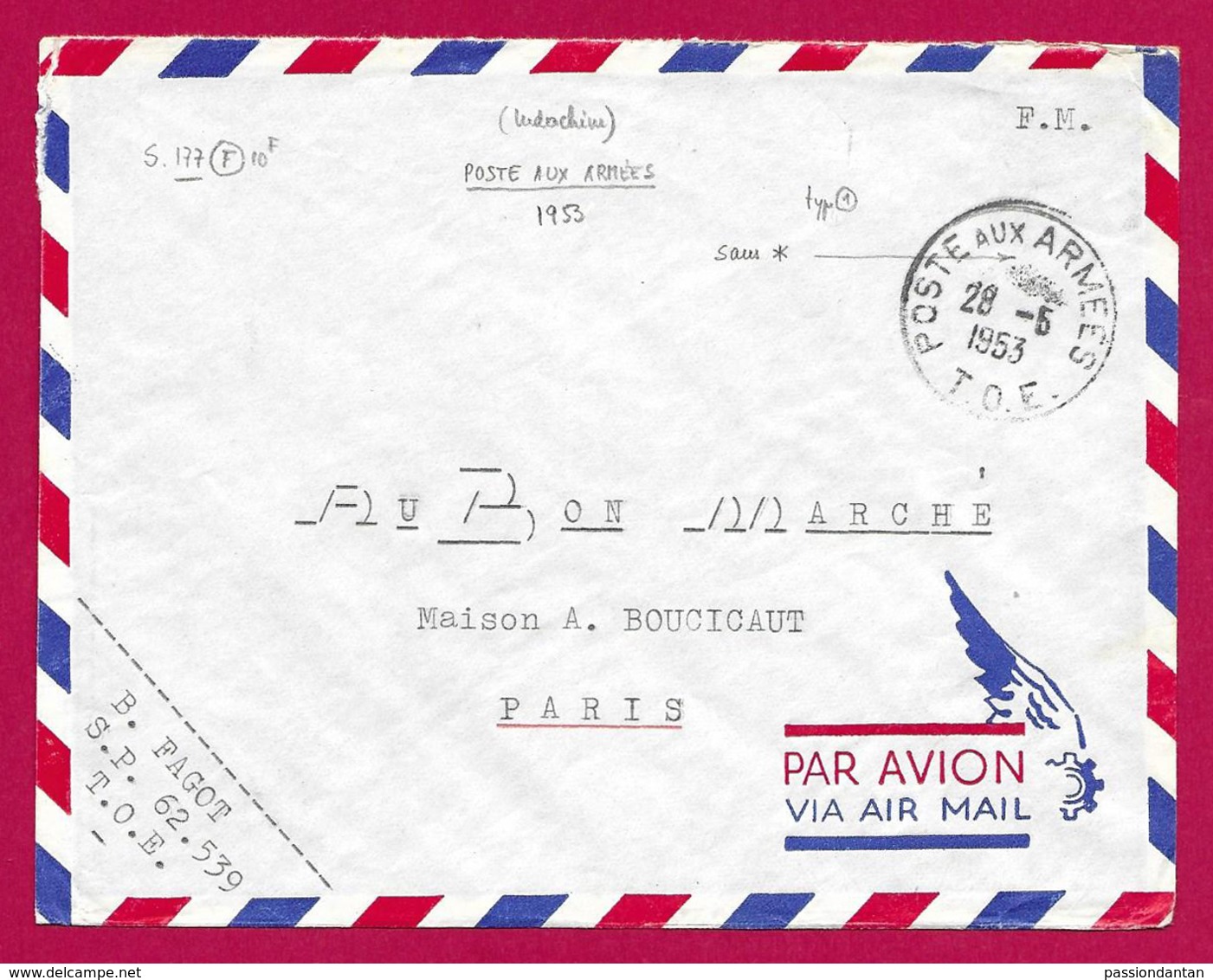 Enveloppe En Franchise Militaire - Poste Aux Armées - TOE - Secteur Postal 62 539 - Guerre D'Indochine / Viêt-Nam