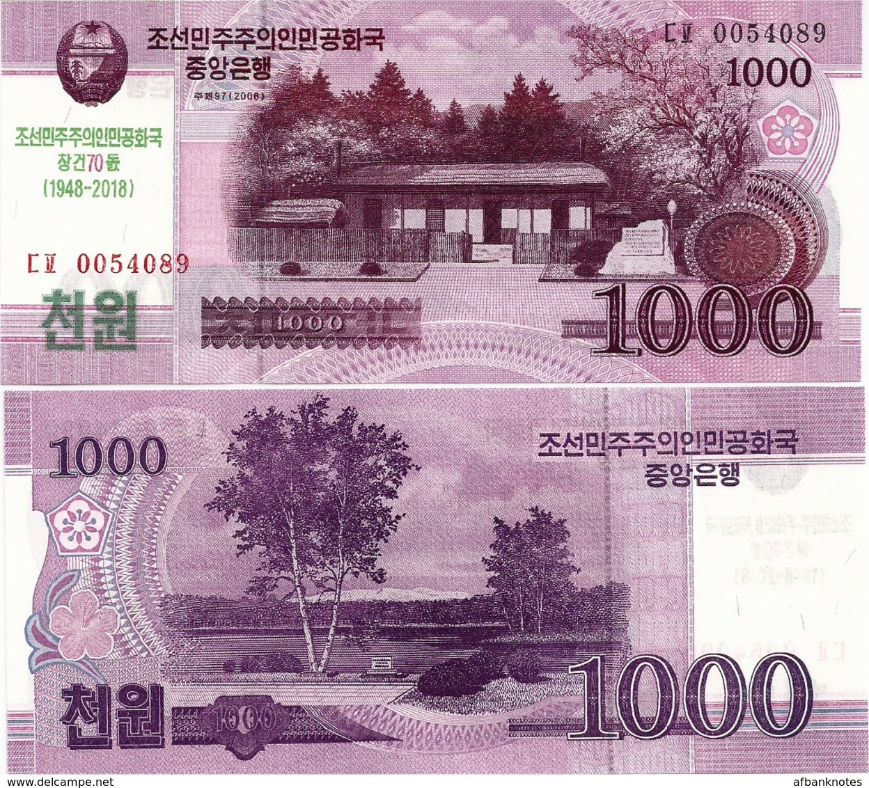 NORTH KOREA     1000 Won      Comm.       P-CS21       J. 97 / 2008 (2018)        UNC - Corée Du Nord