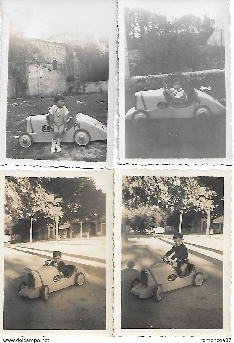 ENFANT Et Sa VOITURE à PEDALES - Lot De 4 Photographies Vers 1950 - Jouet, Jeu - A Voir ! - Automobiles