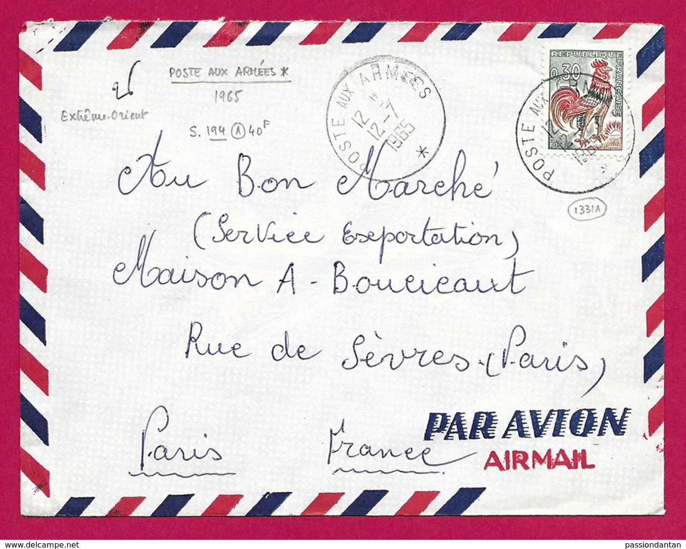 Enveloppe Poste Aérienne - Poste Aux Armées - Voyagée En 1965 - 1960-.... Lettres & Documents