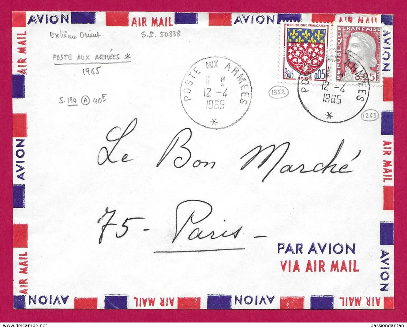 Enveloppe Poste Aérienne - Poste Aux Armées - Secteur Postal 50 838 - 1960-.... Lettres & Documents