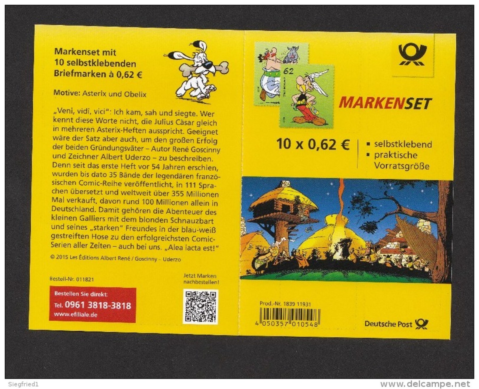 Deutschland BRD **  3178-3179 Obelix Asterix Selbstklebend  Ausgabe 1.9.2015 - Ungebraucht