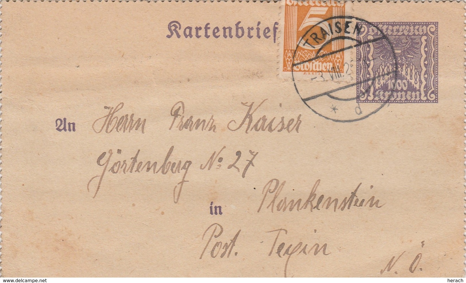 Autriche Entier Postal Traisen 1926 - Sonstige & Ohne Zuordnung