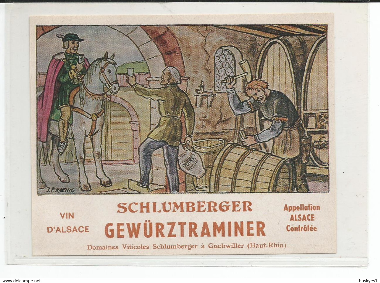 Belle Etiquette De Vin D'Alsace Guewurztraminer Domaines Schlumberger Guebwiller Illus.J.P.Koenig - Blancs