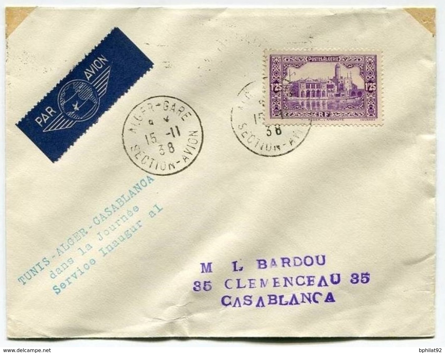 !!! INAUGURATION DU VOL TUNIS CASABLANCA DANS LA JOURNEE 15/11/1938 - 1960-.... Covers & Documents