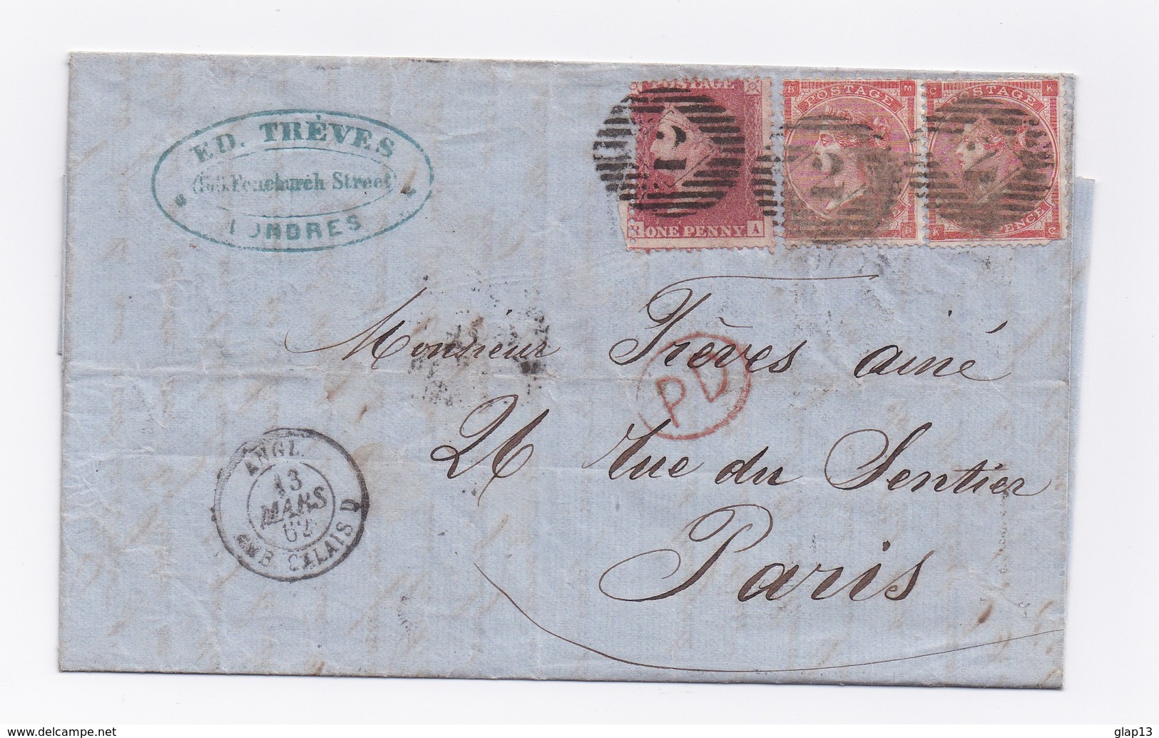 ENVELOPPE DE LONDRES POUR PARIS DU 13/03/1862 - Brieven En Documenten