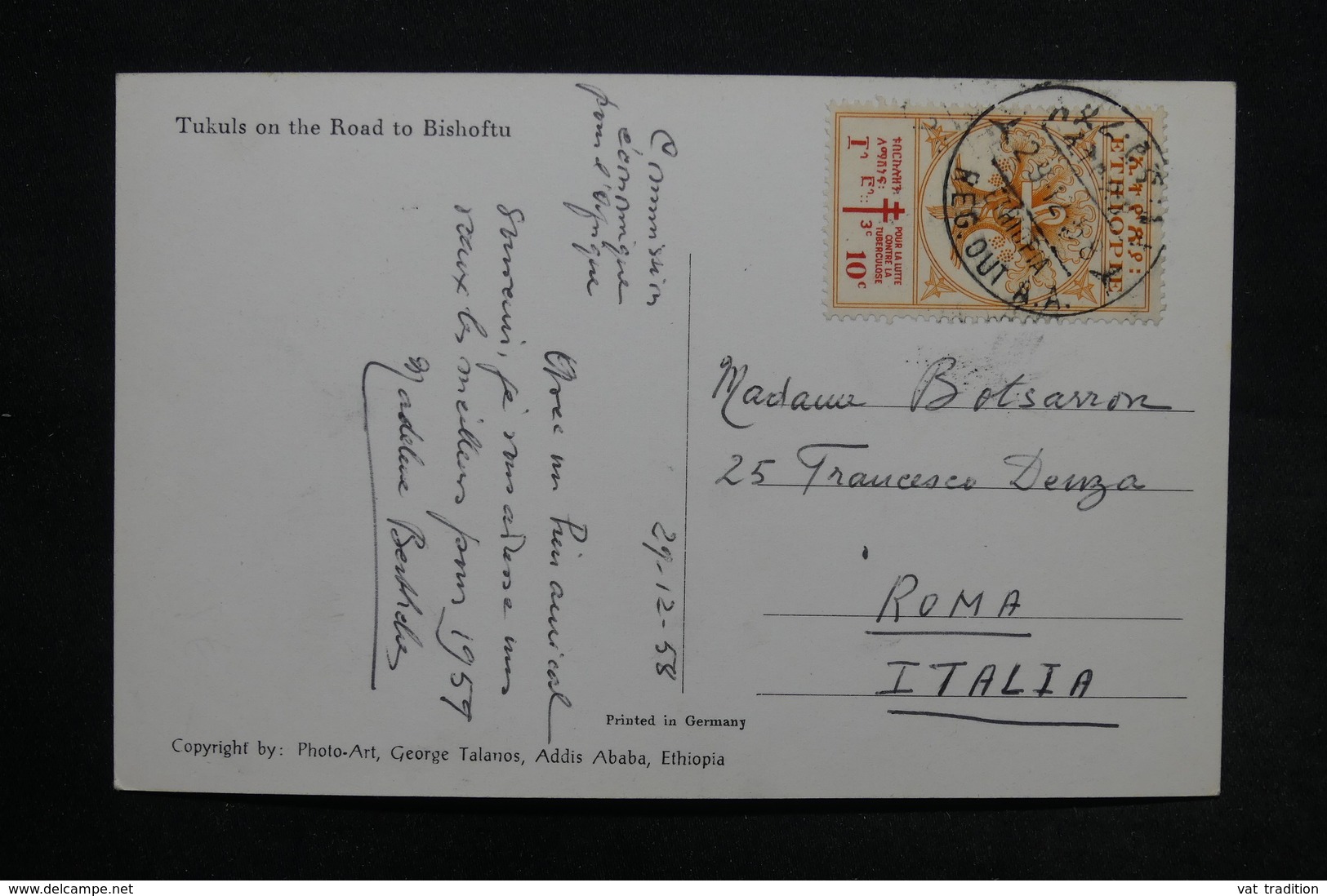 ETHIOPIE - Affranchissement Plaisant Sur Carte Postale En 1958 Pour Rome - L 24388 - Ethiopie