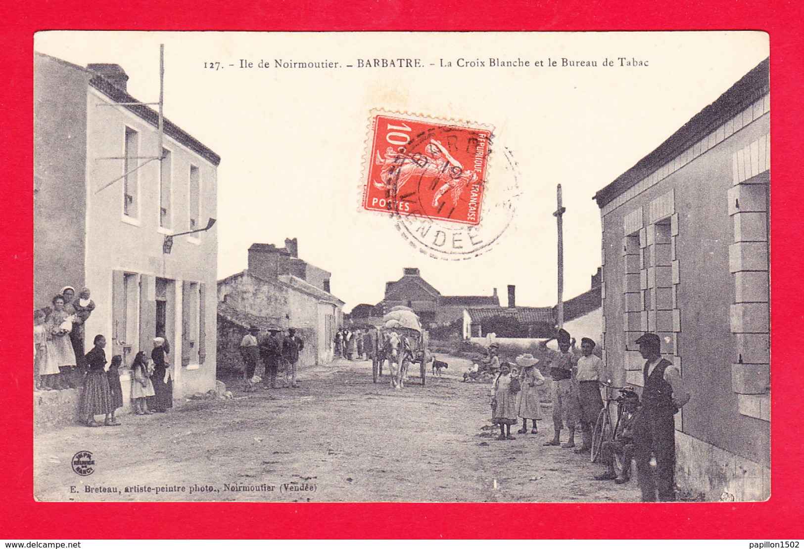 F-85-Ile De Noirmoutier-39A70  BARBATRE, La Croix Blanche Et Le Bureau De Tabac, Animation, Cpa BE - Ile De Noirmoutier