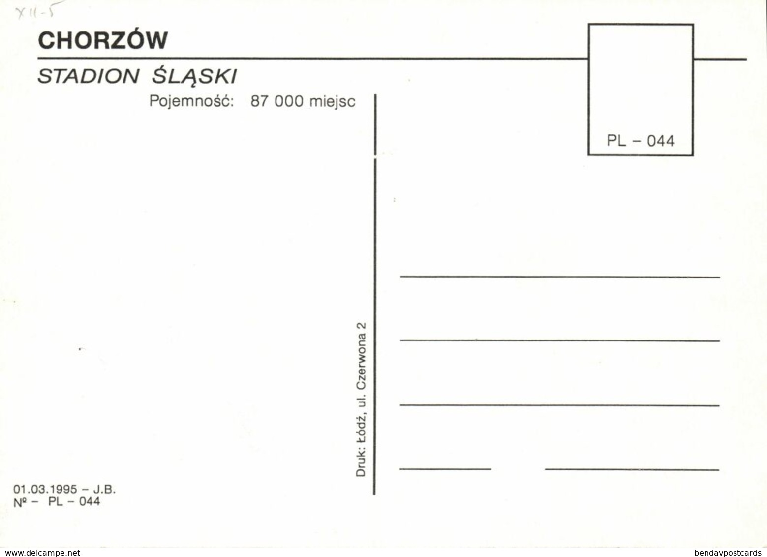 Poland, CHORZÓW, Stadion Śląski (1995) Stadium Postcard - Football