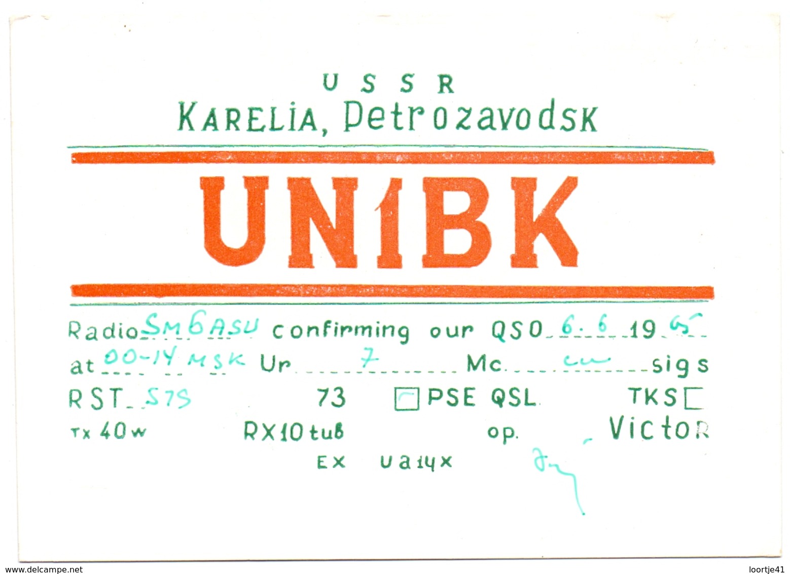 QSL Kaart Carte - Radio - UN1BK - USSR - Karelia , Petrozavodsk - 1965 - Radio Amateur