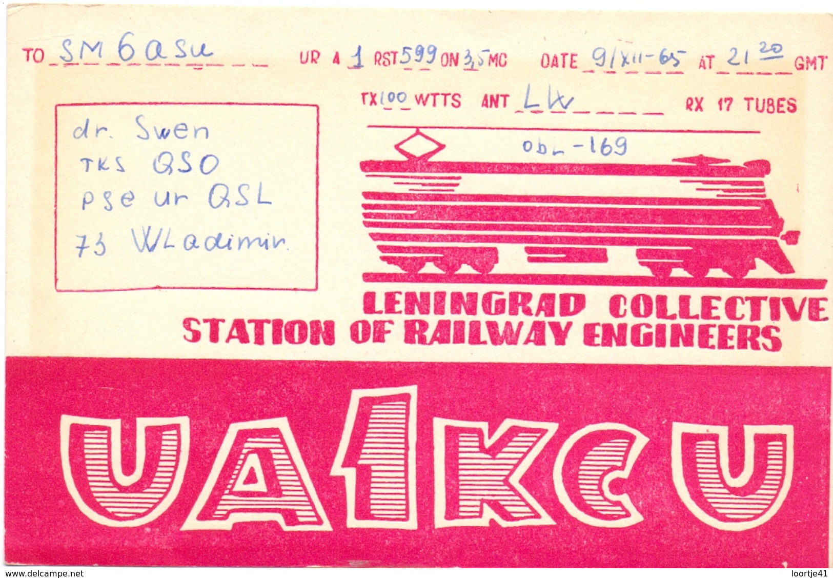 QSL Kaart Carte - Radio - UA1KCU - USSR - Leningrad Collective Station Of Railway Engineers - 1965 - Radio Amateur