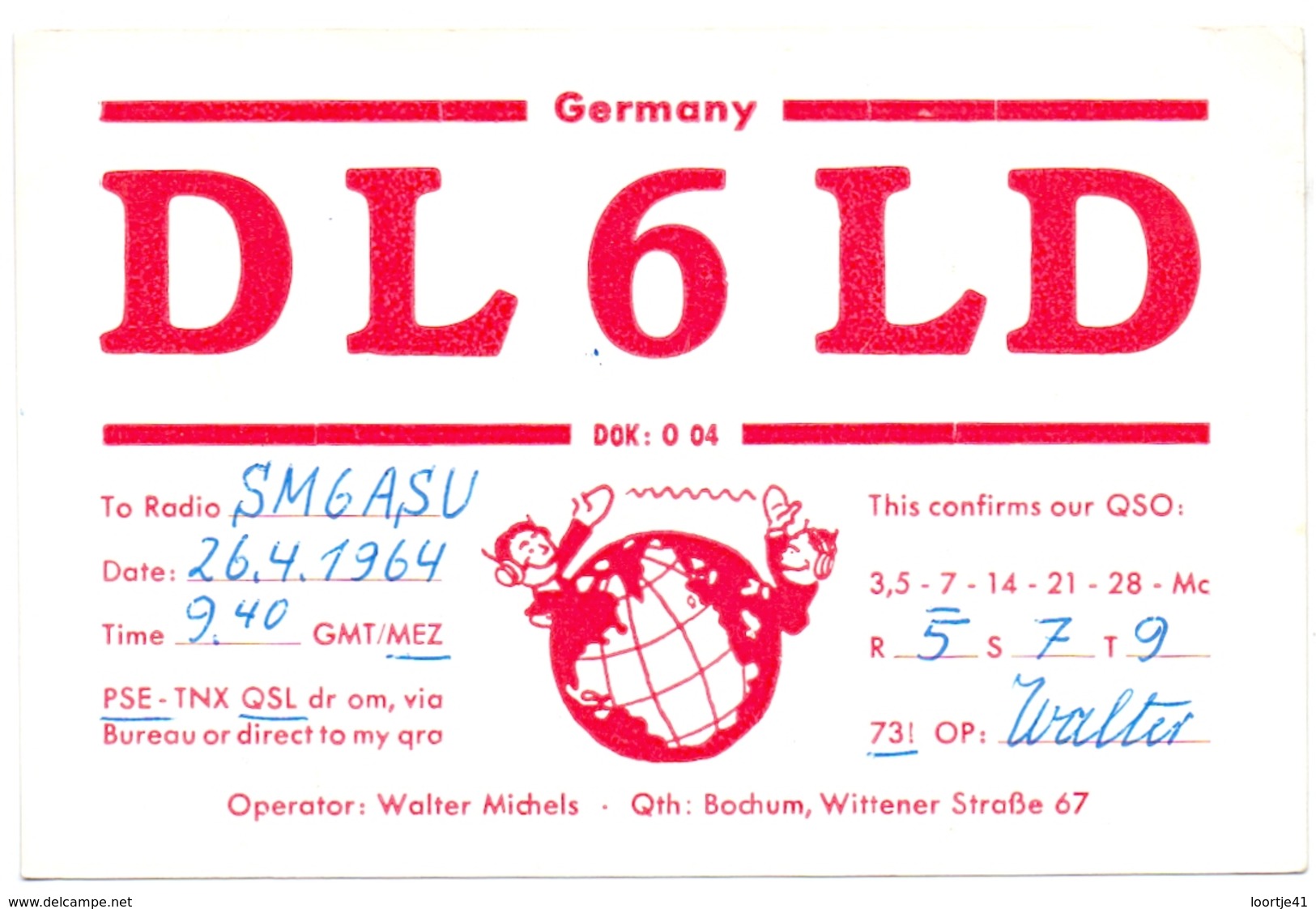 QSL Kaart Carte - Radio - DL6LD - Germany - Walter Michels , Bochum - 1964 - Radio Amateur