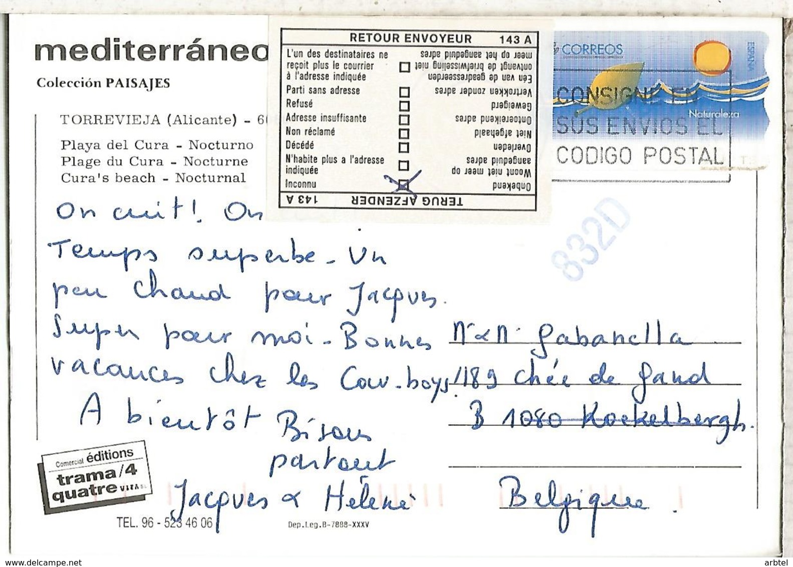 COSTA BLANCA TP DEVUELTA RETURN LABEL  CC ATM NATURALEZA NATURE - Cartas & Documentos