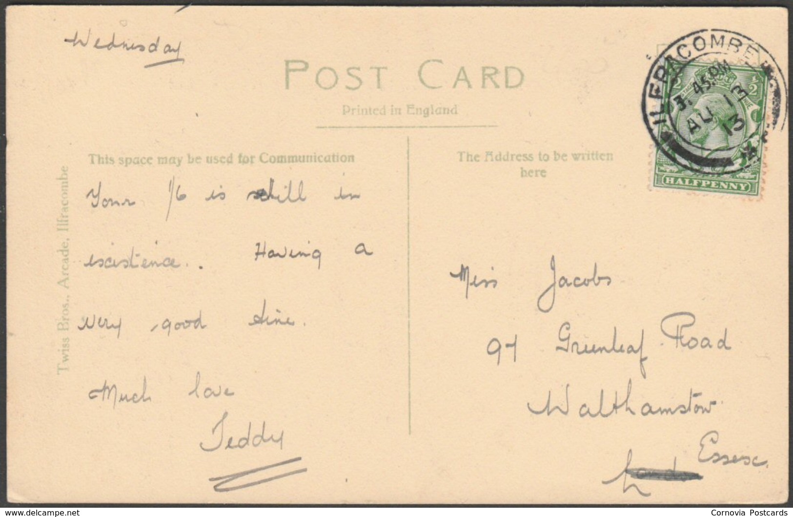 The Harbour And Hillsboro, Ilfracombe, Devon, 1913 - Twiss Bros Postcard - Ilfracombe