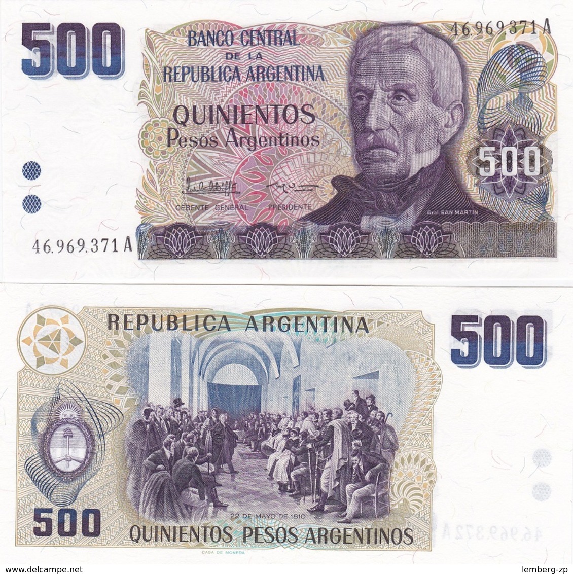 Argentina - 500 Pesos 1984 UNC Pick 316 Lemberg-Zp - Argentine