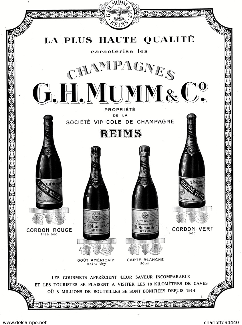 PUB  CHAMPAGNE  " G . H .MUMM & C° "  1921  ( 1 ) - Champagne & Mousseux