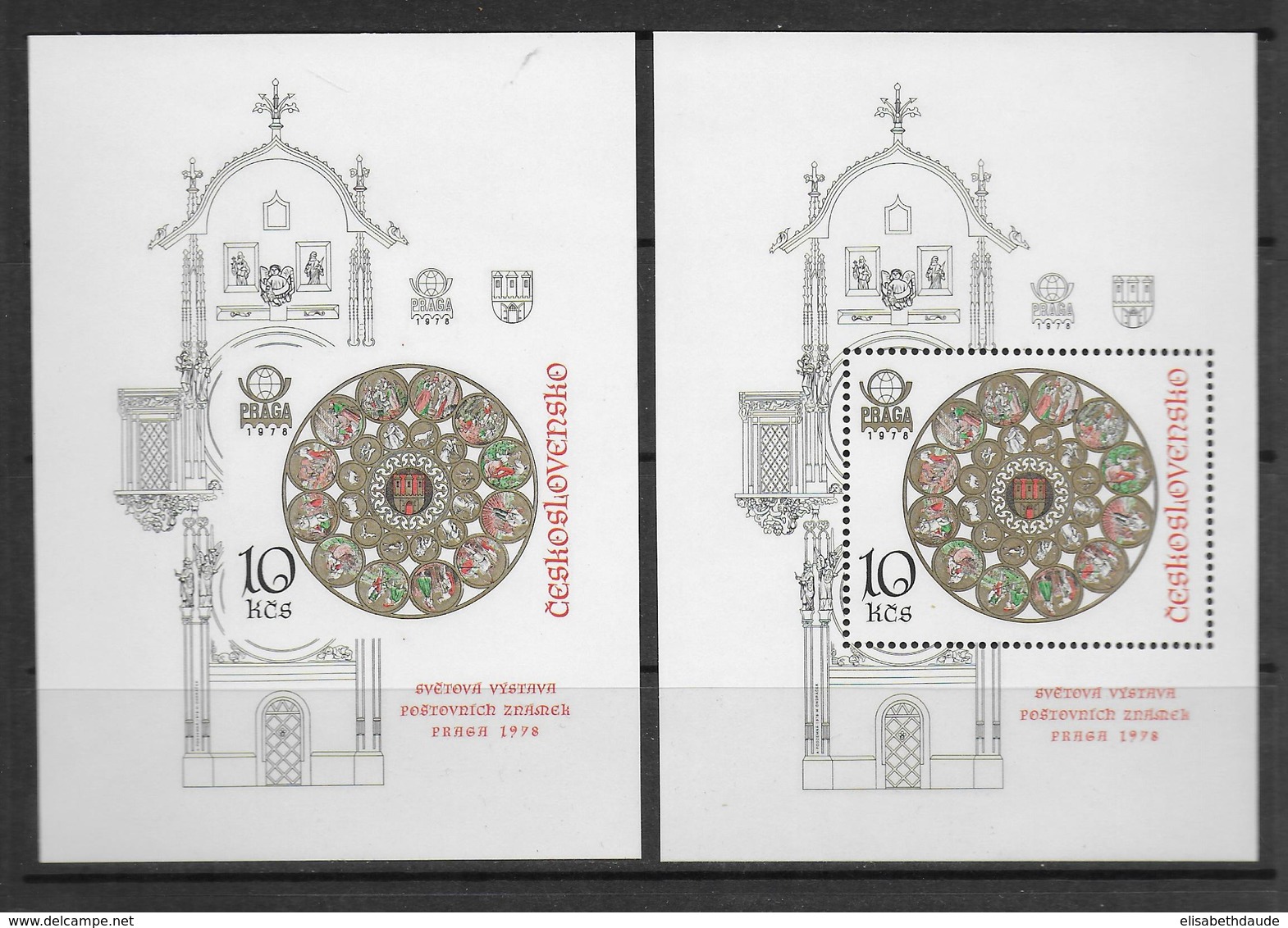 TCHECOSLOVAQUIE - 1978 - BLOC YVERT N°43 DENTELE + NON DENTELE ** MNH - COTE = 88.5 EUR. - Blocks & Kleinbögen