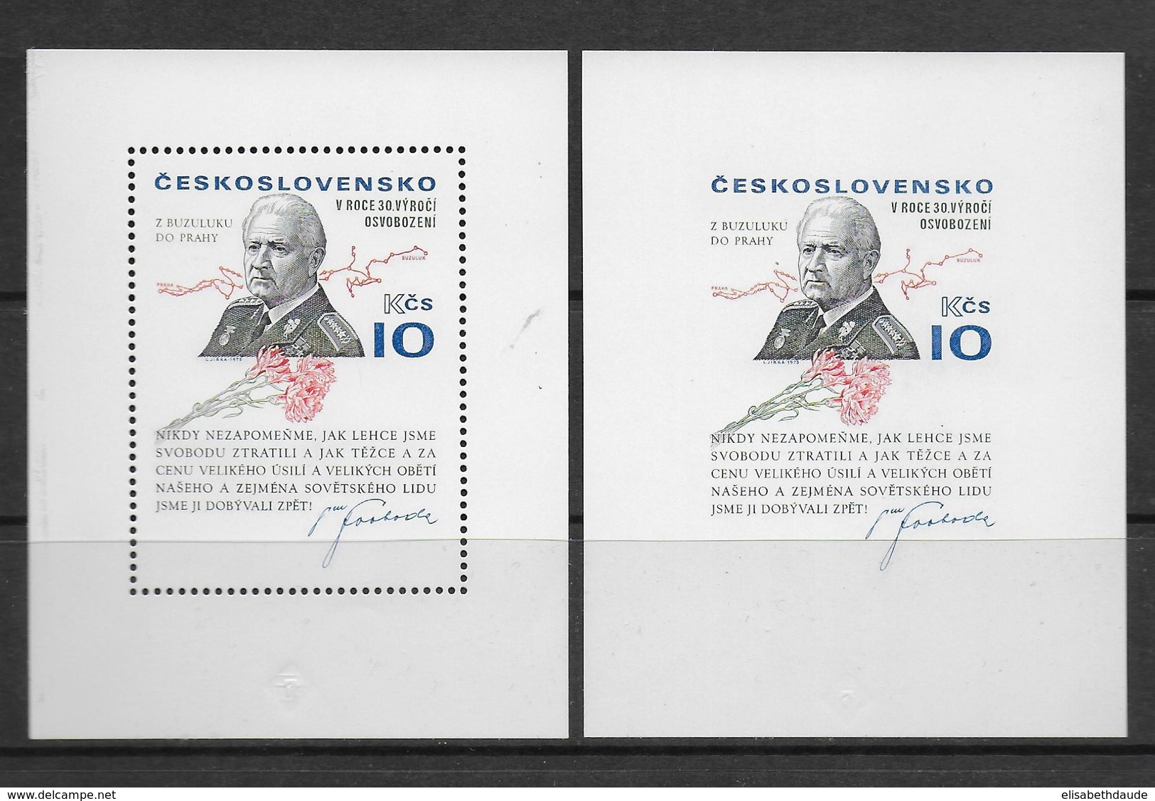 TCHECOSLOVAQUIE - 1975 - BLOC YVERT N°37 DENTELE + NON DENTELE ** MNH - COTE = 125 EUR. - Hojas Bloque