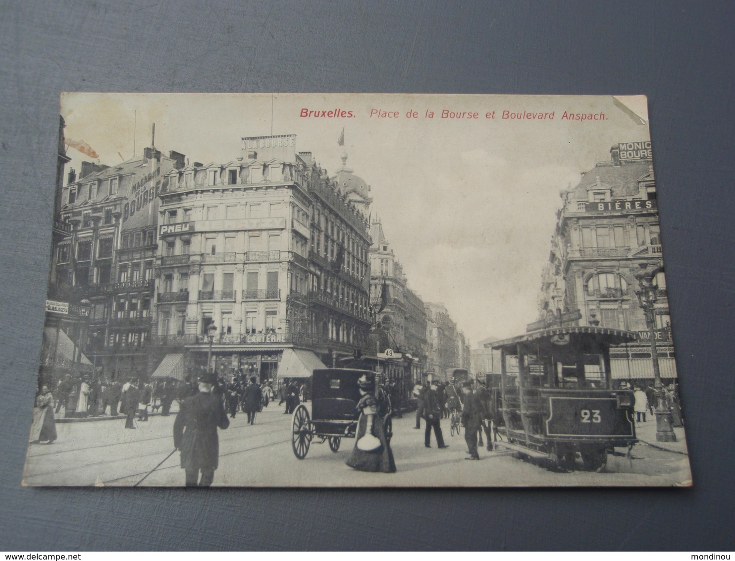 Bruxelles Place De La Bourse Et Boulevard Anspach. Carte Lux N° 48 Carte Glacée Animée, Calèche, Tramway - Places, Squares