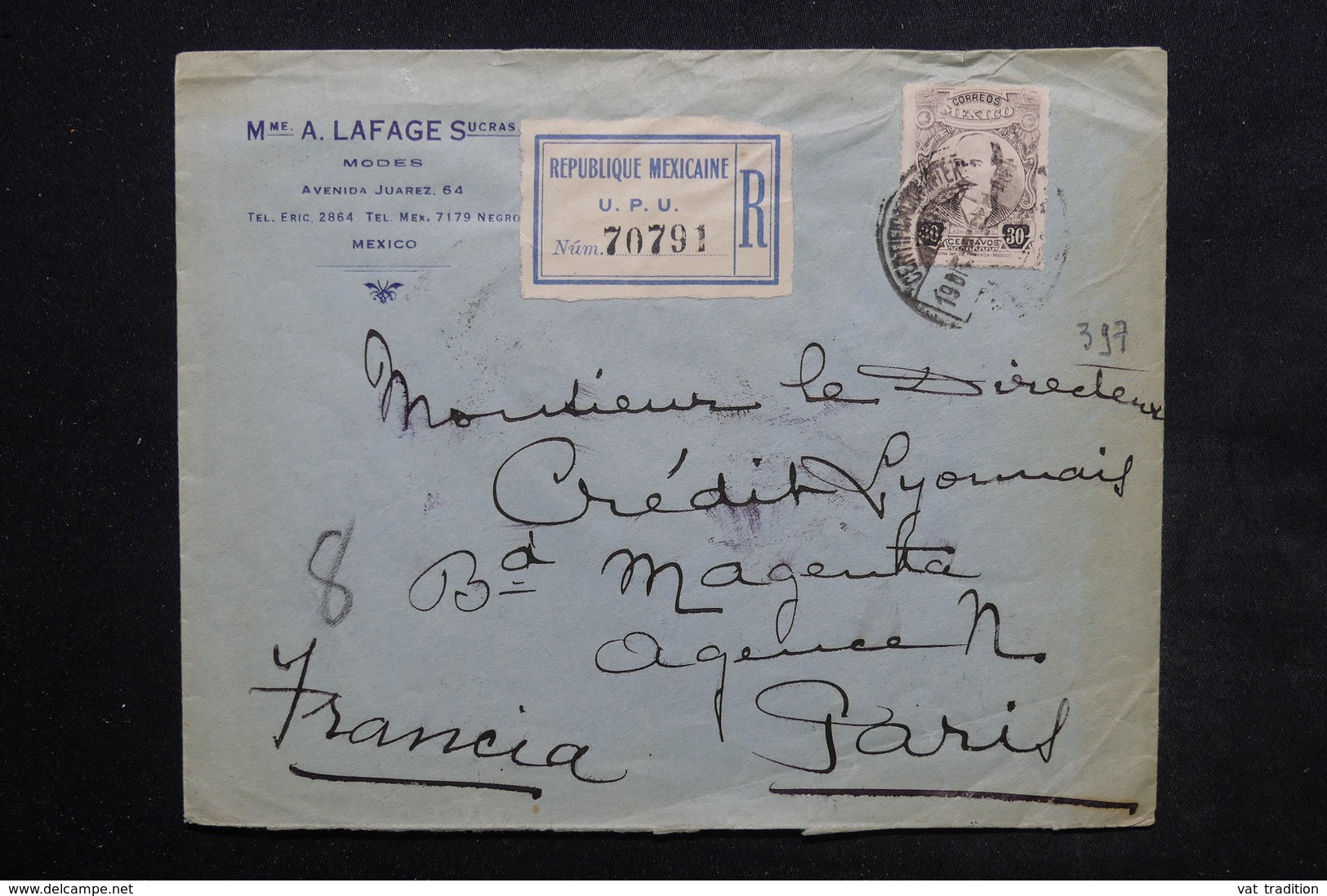 MEXIQUE - Enveloppe Commerciale En Recommandé De Mexico Pour La France En 1920 - L 24405 - Mexico