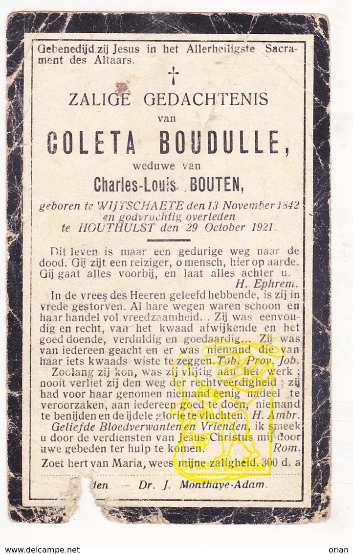 DP Coleta Boudulle ° Wijtschate Heuvelland 1842 † Houthulst 1921 X Charles L. Bouten - Images Religieuses