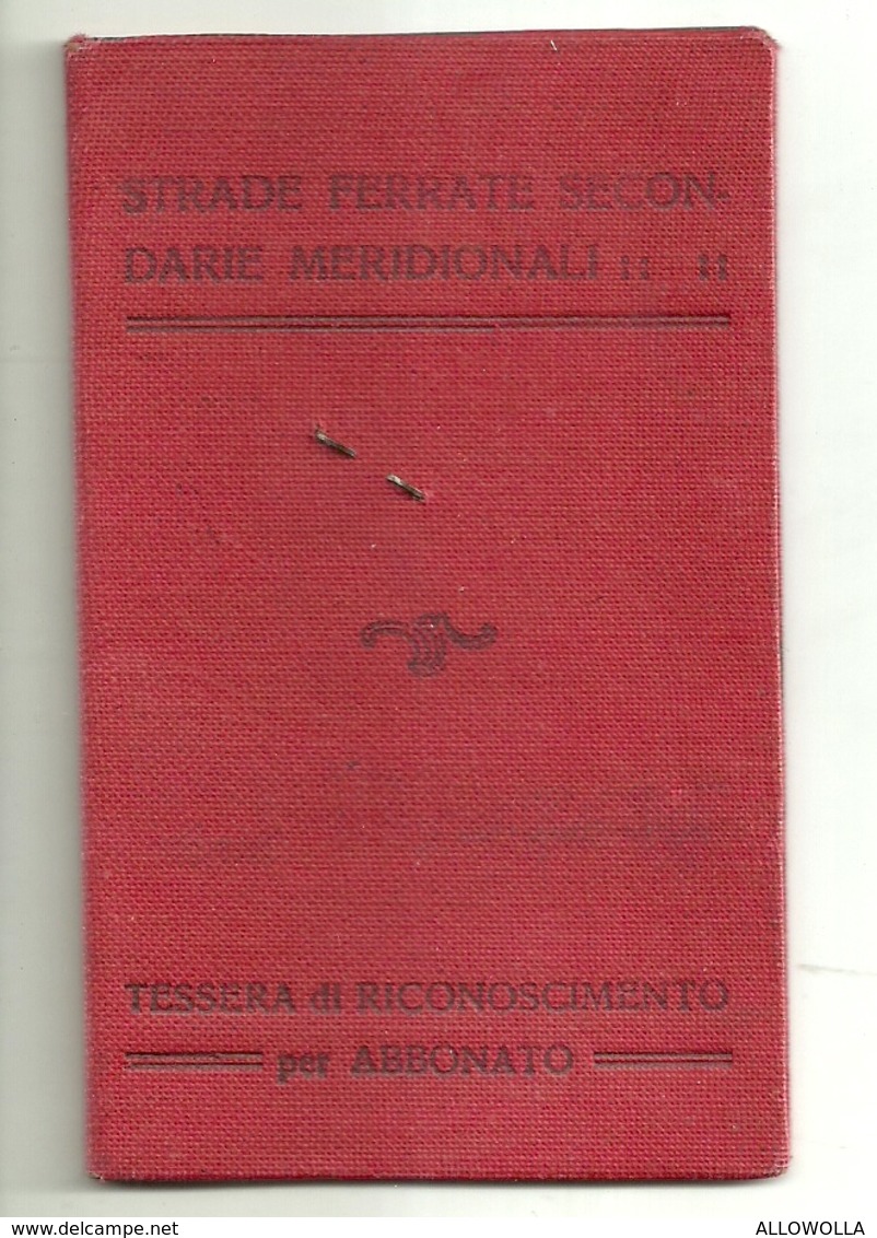 2885 "STRADE FERRATE SECONDARIE MERIDIONALI-TESSERA DI RICONOSCIMENTO PER ABBONATO-1943-DEL GIUDICE ELENA " DOC. ORIG. - Chemin De Fer