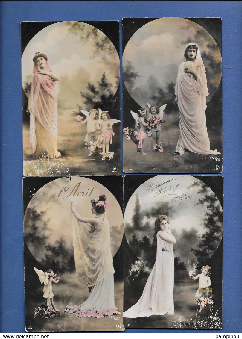 SURREALISME. Lot 4 Cpa Femmes Vétues De Voile, Enfants Angelots Par REUTLINGER - Autres & Non Classés