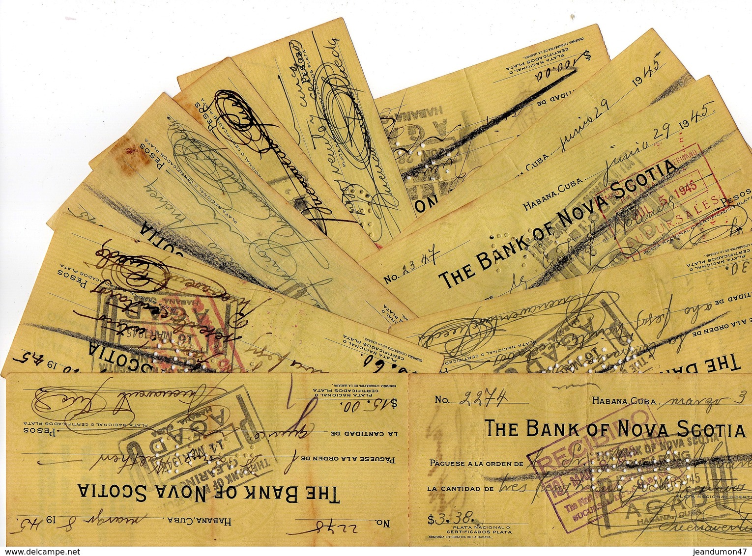 10 CHEQUES DE " THE BANK OF NOVA SCOTIA " EMIS A HABANA CUBA. EN 1945 - Cheques & Traverler's Cheques