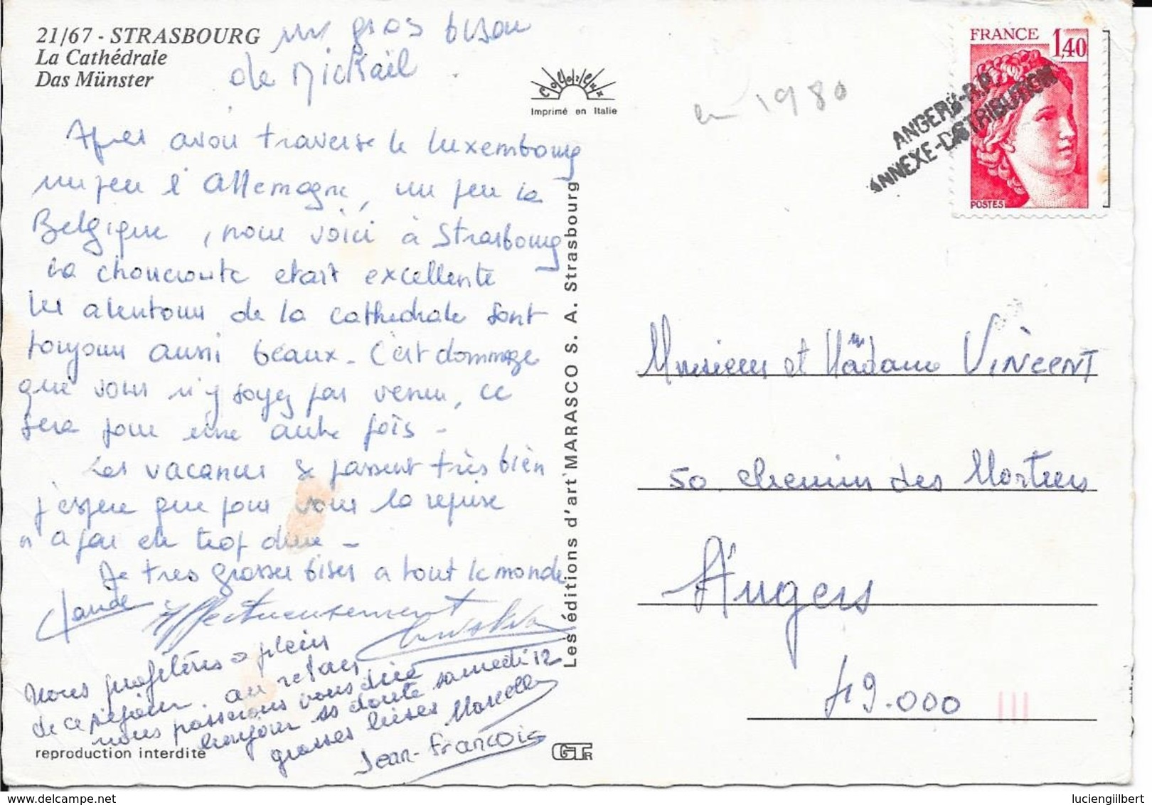 MAINE ET LOIRE 49  -  ANGERS   -  CACHET FILIAIRE EN ARRIVEE :  ANGERS RP ANNEXE DISTRIBUTION - 1980 - Manual Postmarks