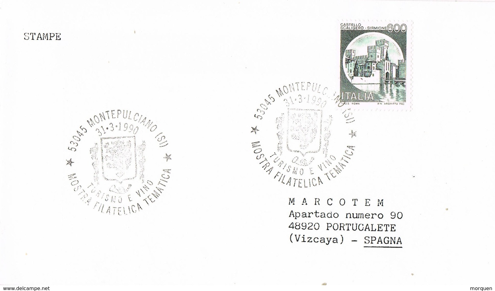 31677. Carta MONTEPULCIANO (SI) Italia 1990. Turismo E Vino, Wein - 1981-90: Storia Postale