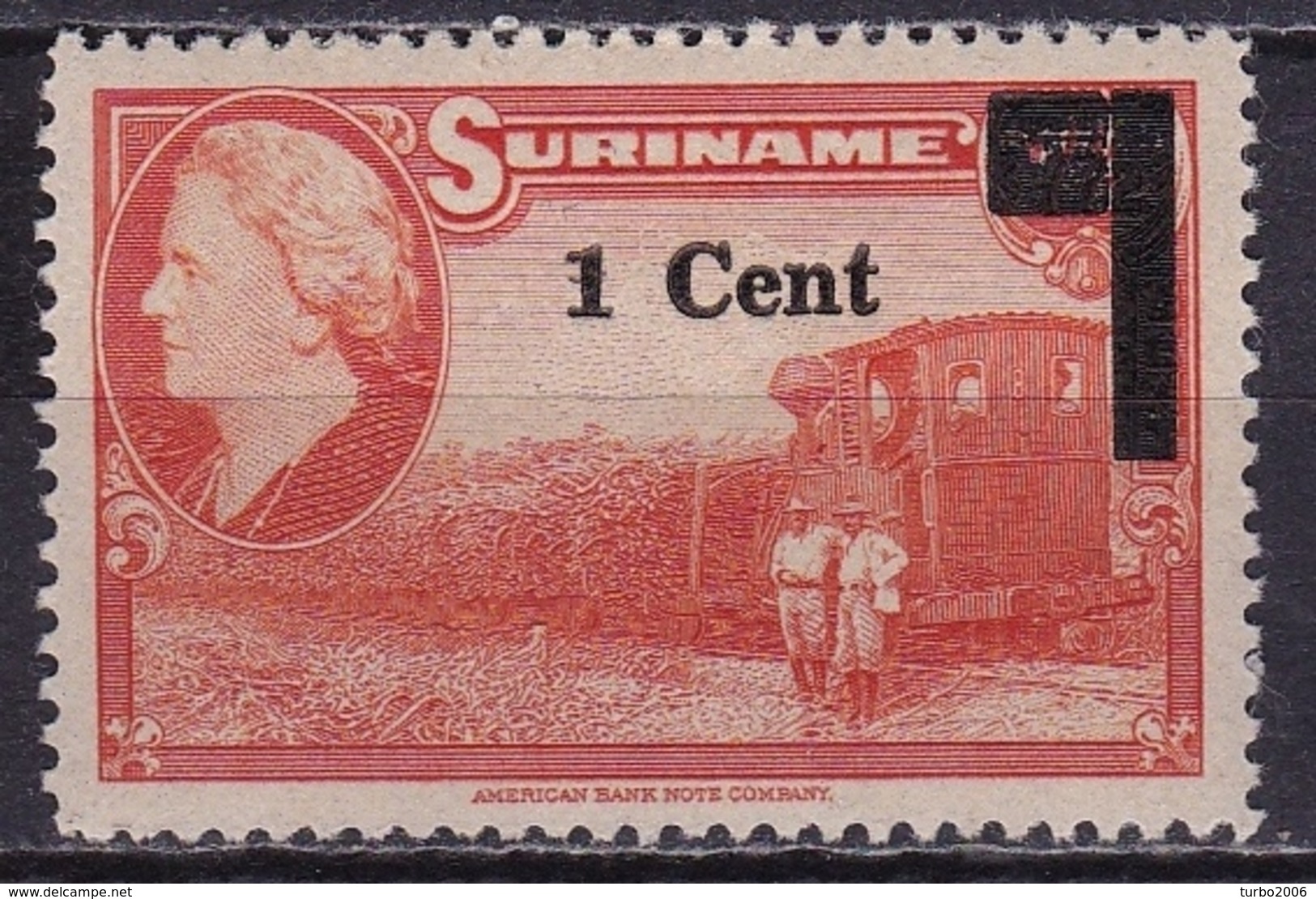 SURINAME 1950 Hulpuitgifte Zegels 1945 Overdrukt 1 / 7½ Cent Oranje Balk In 2 Delen Type I NVPH 284 C Ongestempeld - Suriname ... - 1975