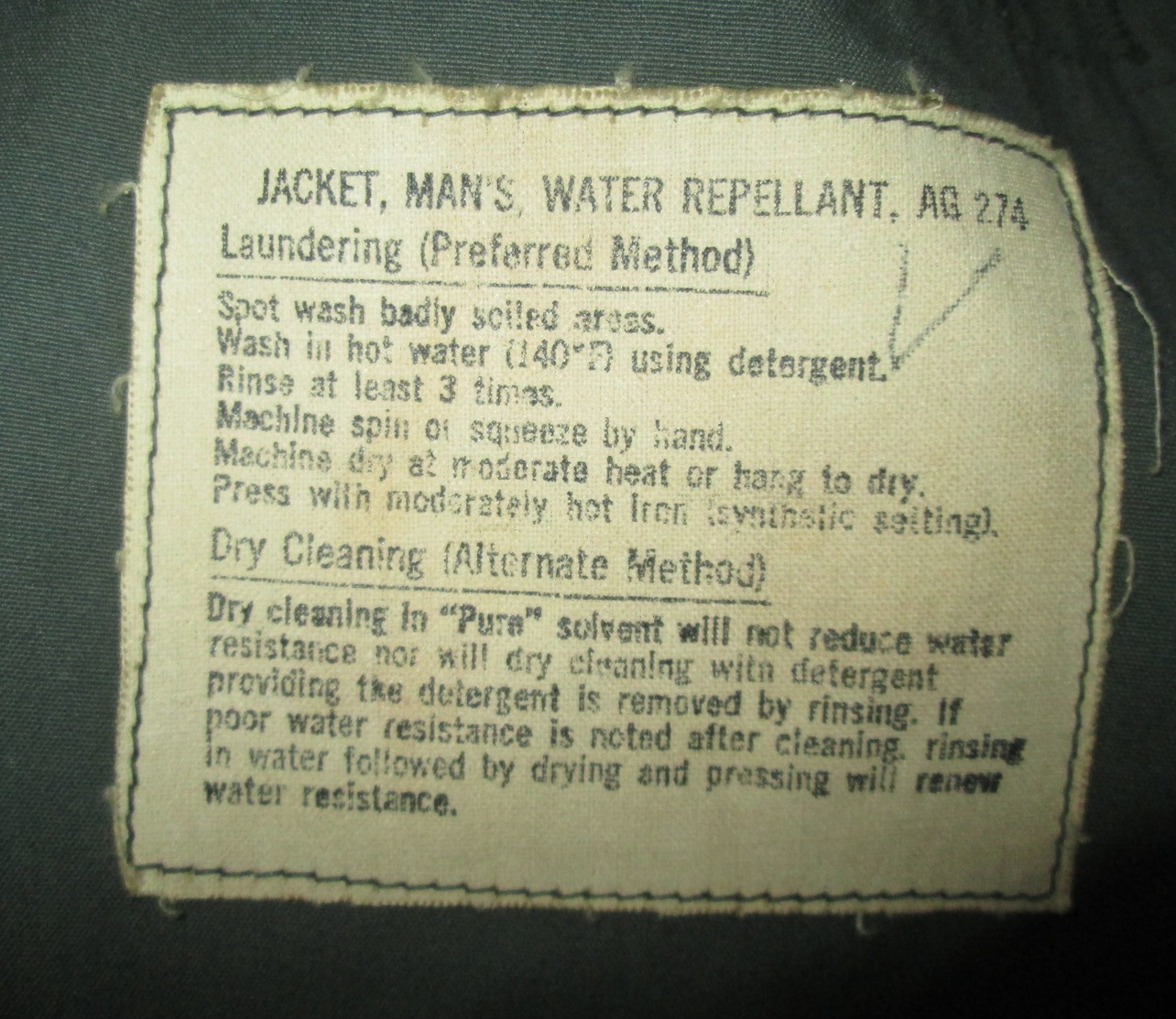 "Jacket,Man,Water Repellant AG 274" US Vietnam - Uniformes