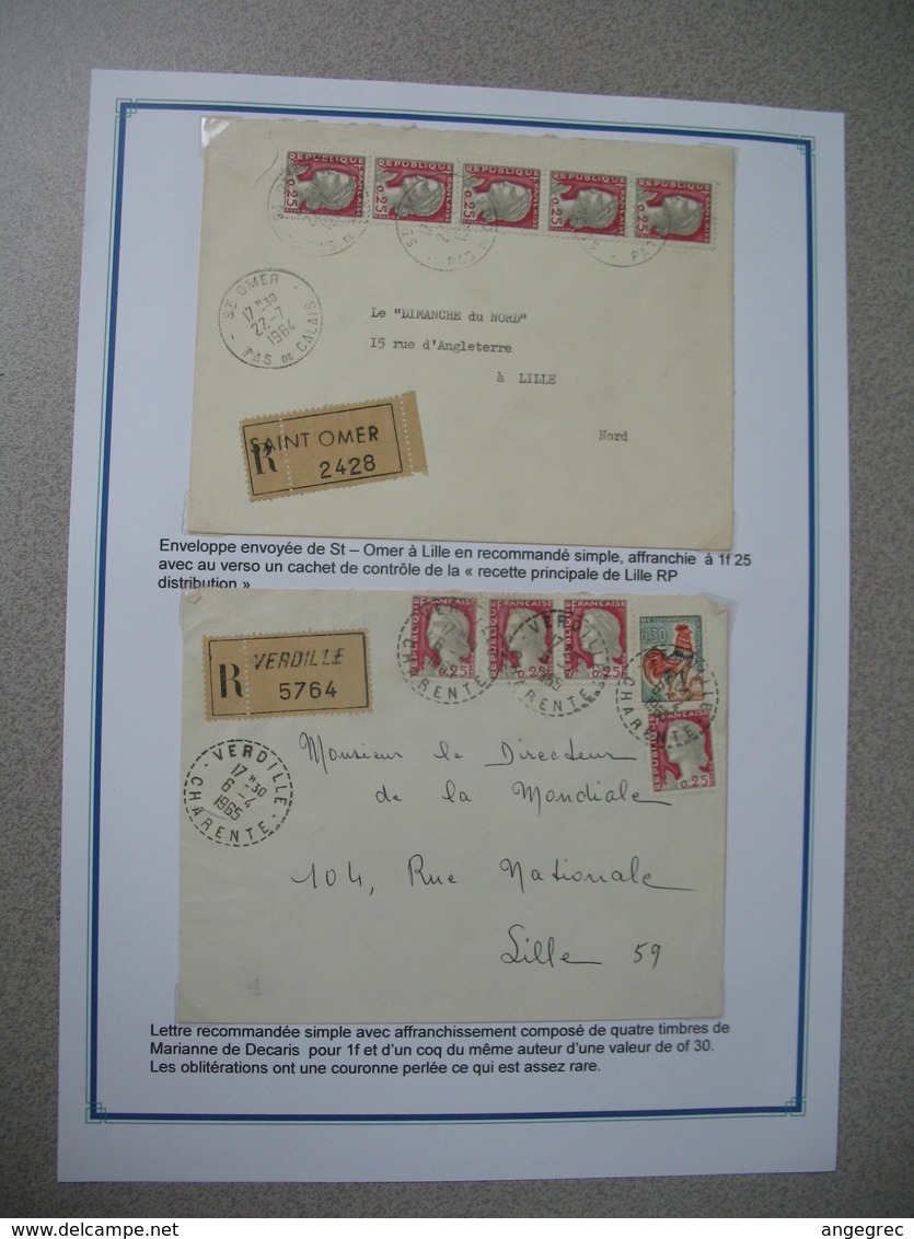 Enveloppe Marianne De Decaris  Recommandée 1964 ST Omer N° 2428 Et 1965 Verdille N° 5764 Pour Lille Avec Cachet Perlé - Lettres & Documents