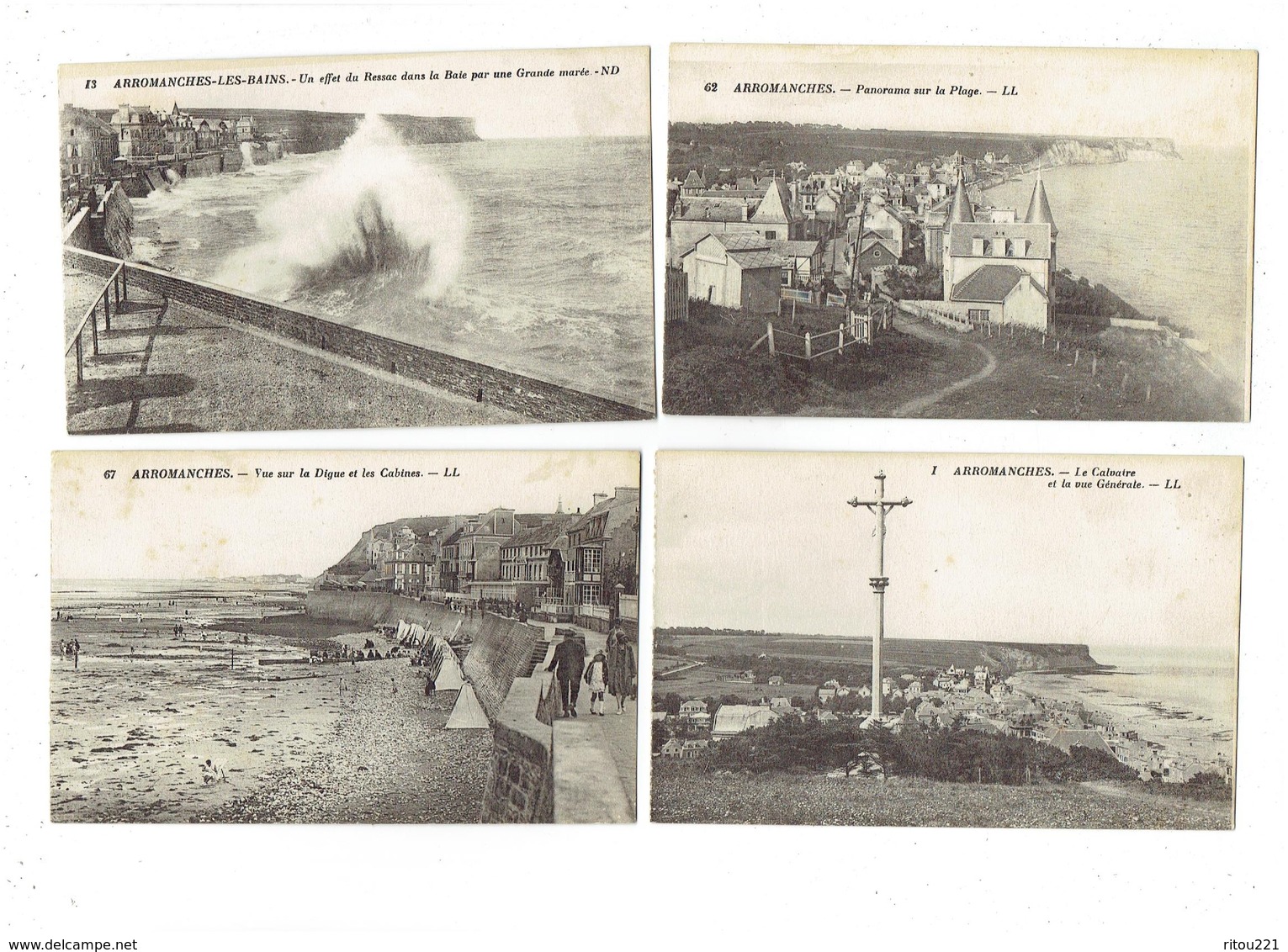 Lot 4 Cpa - 14 - Arromanches - Digue Cabines Calvaire Vue Générale  Effet Du Ressac Panorama Plage - Arromanches