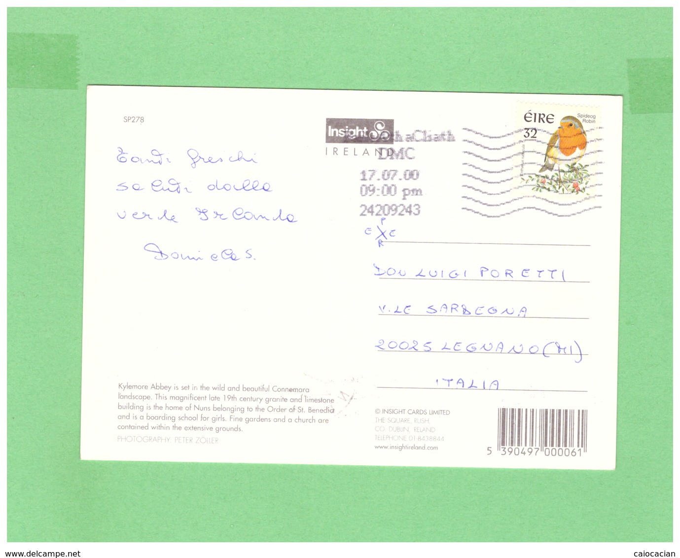 2000 EIRE AIR MAIL POSTCARD WITH 1 STAMP TO ITALY - Storia Postale