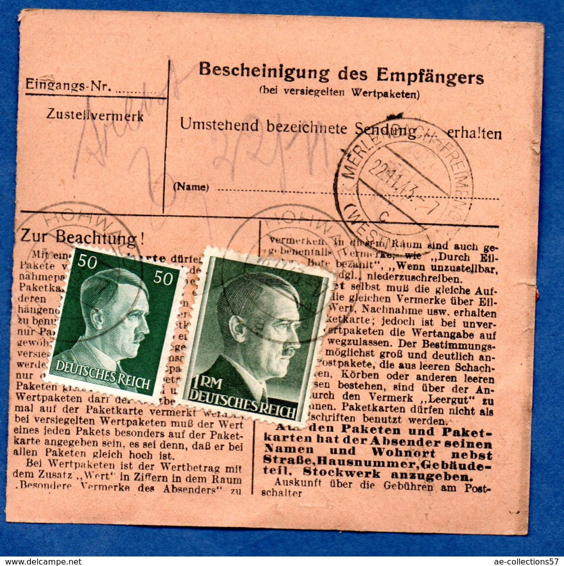 Colis Postal -  Départ Hohwald  22/11/1943 - Lettres & Documents