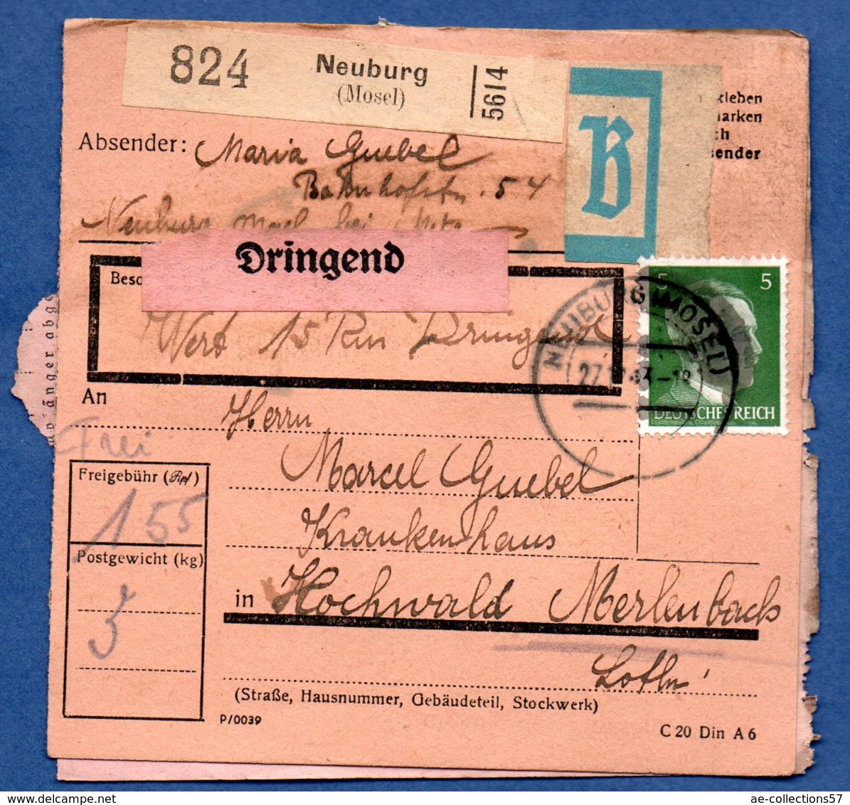 Colis Postal -  Départ Neuburg  - 28/12/1943 - Lettres & Documents
