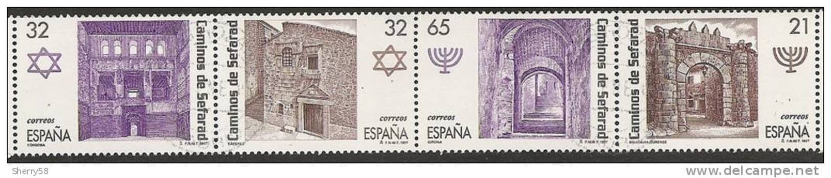 1997-ED. 3520 A 3523-EN TIRA-RUTA DE LOS CAMINOS DE SEFARAD-USADO - Oblitérés