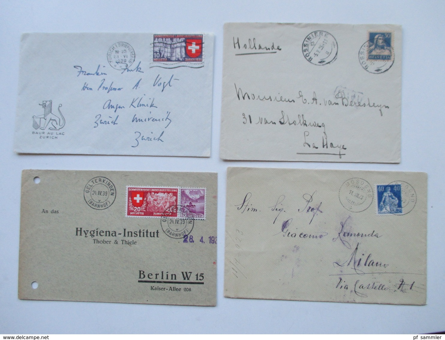 Schweiz 1910 - 40er Jahre Belegeposten 145 Stk.interessante Belege / Karten. 4er Blocks / Firmenbriefe / Stempel Randstk