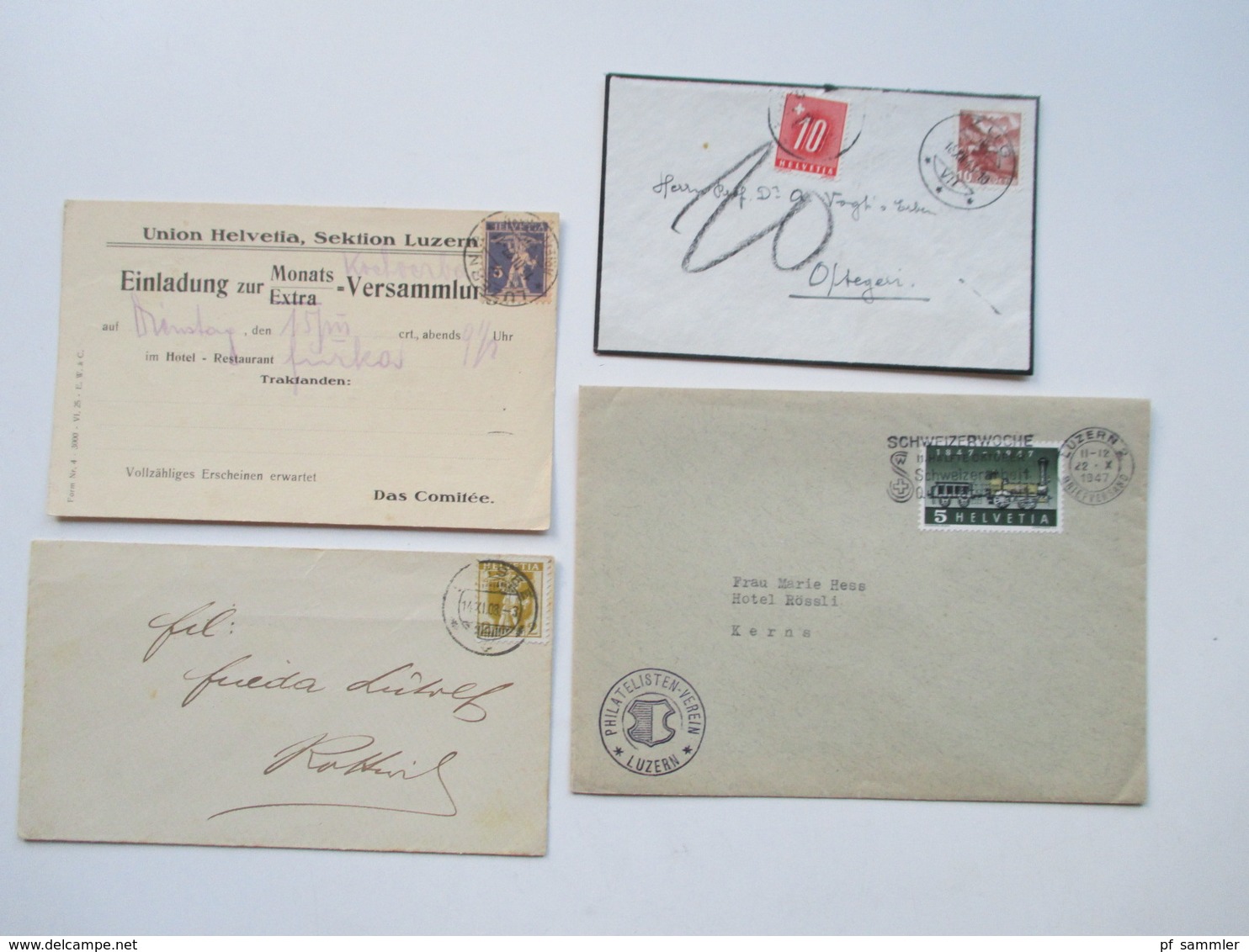 Schweiz 1910 - 40er Jahre Belegeposten 145 Stk.interessante Belege / Karten. 4er Blocks / Firmenbriefe / Stempel Randstk