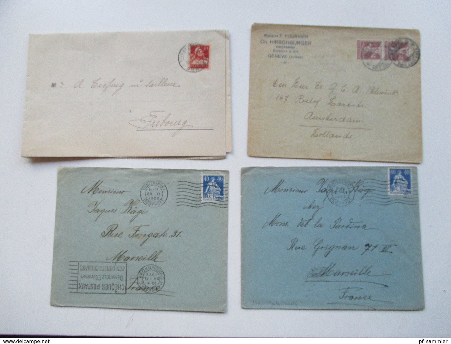 Schweiz 1910 - 40er Jahre Belegeposten 145 Stk.interessante Belege / Karten. 4er Blocks / Firmenbriefe / Stempel Randstk