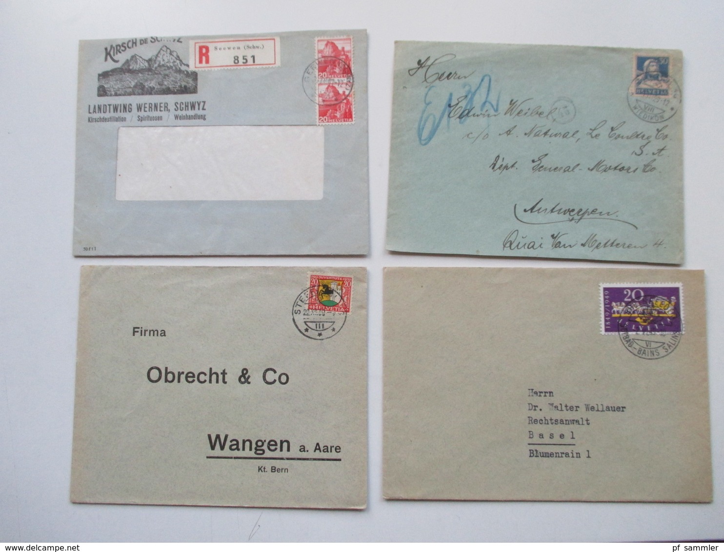 Schweiz 1910 - 40er Jahre Belegeposten 145 Stk.interessante Belege / Karten. 4er Blocks / Firmenbriefe / Stempel Randstk