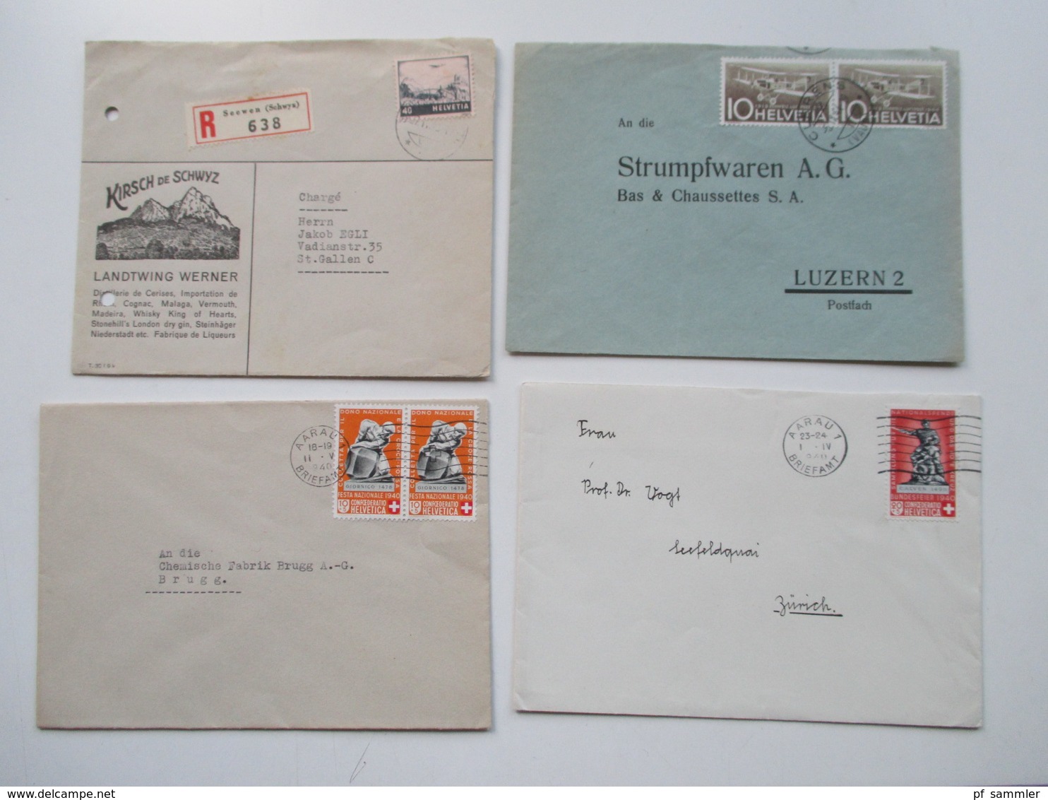 Schweiz 1910 - 40er Jahre Belegeposten 145 Stk.interessante Belege / Karten. 4er Blocks / Firmenbriefe / Stempel Randstk